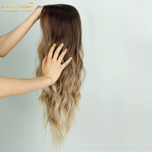 Vigorous Factory Light Brown Ombre Dark Roots Lace Front Wigs Middle Part for Black Women Long Body Wave Straight Wig